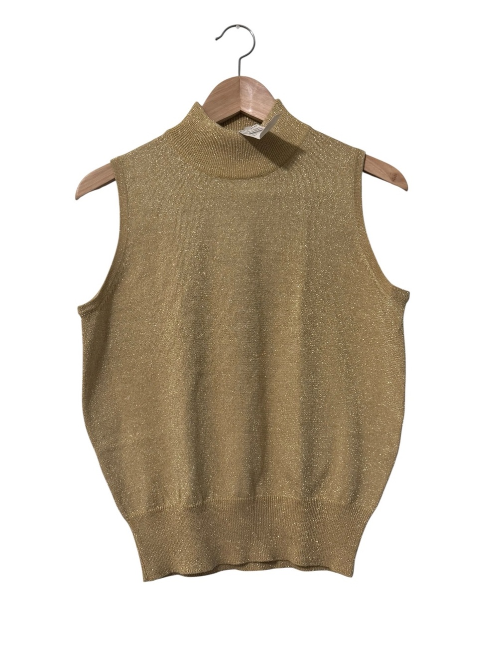 Casual Corner Gold Metallic Sleeveless Mock Neck Top